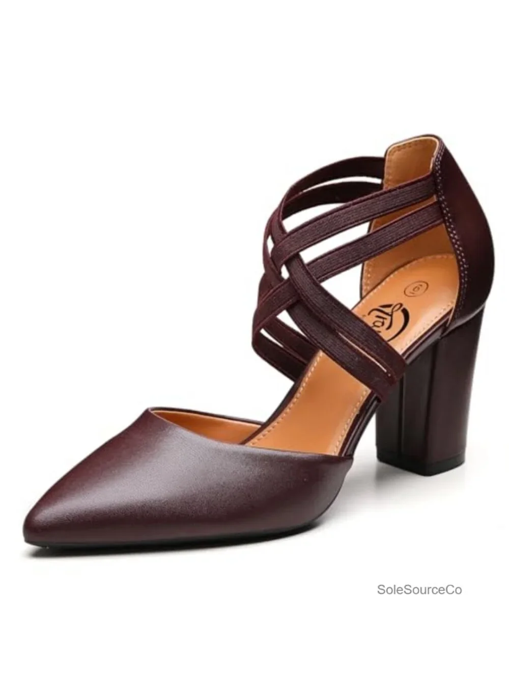 Women's Chunky Block Heel Pumps Pointed Toe Elastic Crisscross Strappy Dress
